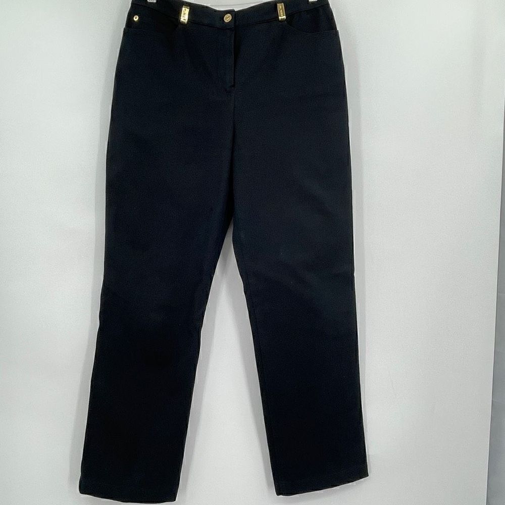 St. John Black Strech High Waisted Wash Denim Straight Leg Jeans Size 12